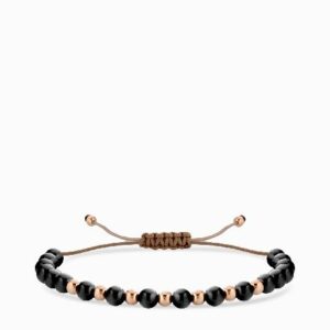 bracciale laccio con ceramica nera in oro rosa