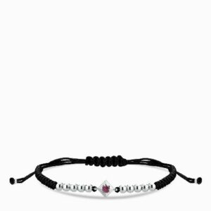 bracciale laccio in oro bianco con punto luce rubino centrale
