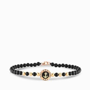 bracciale in oro con ancora e cerchio in diamanti neri
