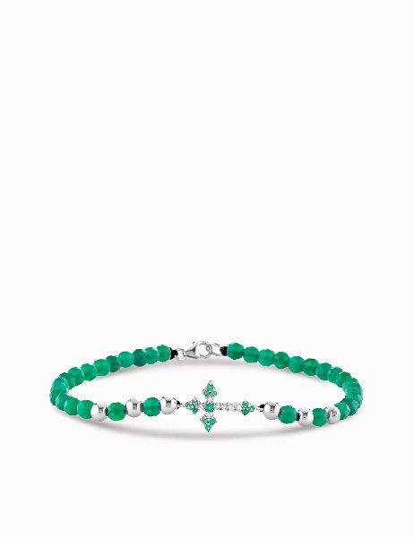 bracciale con croce in diamanti e smeraldi