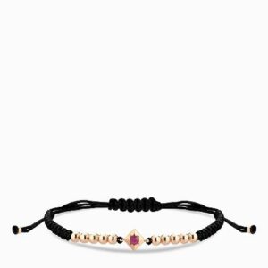bracciale laccio in oro rosa con punto luce rubino centrale