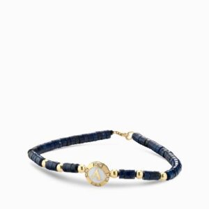 bracciale monetina in oro giallo con diamanti ed ematite blu con lettera personalizzata