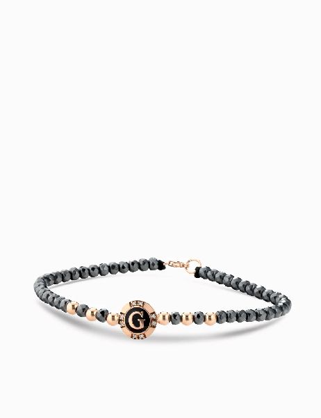 bracciale a monetina con ematite e diamanti lettera personalizzata