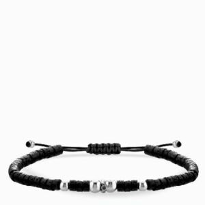 bracciale laccio con ematite nera in oro bianco con diamante nero centrale
