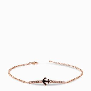bracciale a catena in oro rosa con ancora smaltata e diamanti