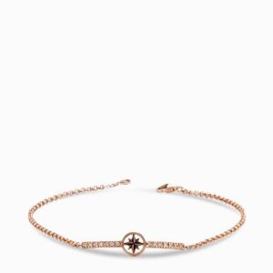 bracciale in oro rosa con rosa dei venti smaltata nera e diamanti