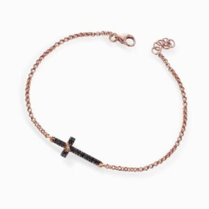 bracciale in oro rosa con diamantino bianco e diamanti neri