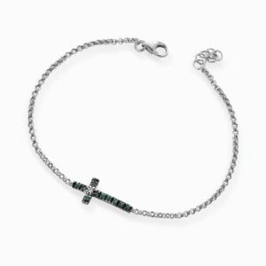 bracciale in oro bianco con diamantino bianco e smeraldi