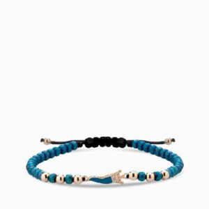 bracciale in oro rosa con corno smaltato blu ematite e diamanti