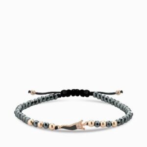 bracciale in oro rosa con corno smaltato nero ematite e diamanti
