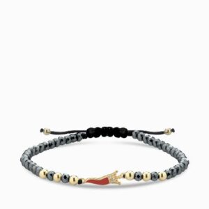 bracciale in oro giallo con corno smaltato rosso ematite e diamanti