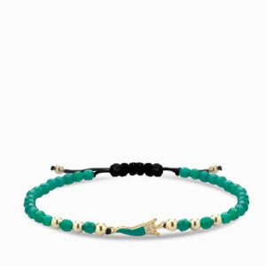 bracciale in oro giallo con corno smaltato verde ematite e diamanti