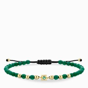 bracciale laccio con ematite verde in oro giallo punto luce centrale con smeraldo