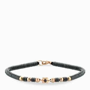 bracciale laccio con ematite girgia in oro rosa e punto luce con diamante nero
