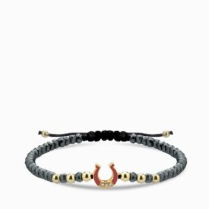 bracciale ematite con ferro di cavallo smaltato e diamanti 2