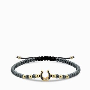 bracciale ematite con ferro di cavallo smaltato e diamanti 1