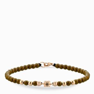 bracciale laccio con onice marrone in oro rosa punto luce centrale con diamante brown