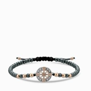 bracciale rosa dei venti in oro rosa con ematite e diamanti