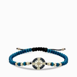bracciale rosa dei venti in oro giallo con ematite blu e zaffiri