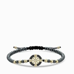 bracciale timone in oro giallo con ematite e diamanti neri