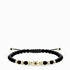 bracciale laccio con onice in oro giallo e punto luce con diamante nero centrale