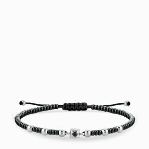 bracciale laccio con ematite in oro bianco e punto luce centrale di diamante nero