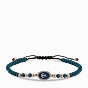 bracciale ancora smaltata blu con ematite e diamanti