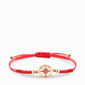 bracciale laccio con rosa dei venti e sfere in oro rosa e diamanti