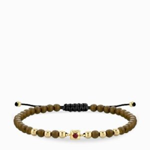 bracciale laccio con ematite marrone in oro giallo punto luce centrale di rubino