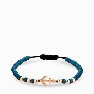 bracciale ematite blu con ancora e sfere in oro rosa e diamanti