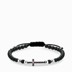 bracciale onice con sfere in oro bianco croce centrale con diamanti e rubini