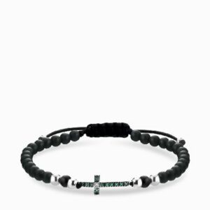 bracciale in onice con sfere oro bianco croce centrale con diamanti e smeraldi
