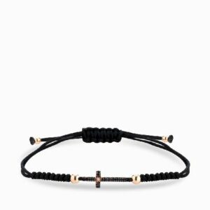 bracciale laccio con sfere in oro rosa croce centrale con diamanti bianchi e neri