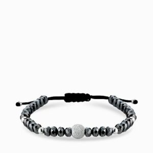 bracciale con sfere oro bianco in ematite grigia grande