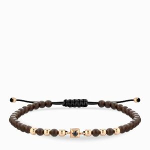 bracciale laccio con ematite marrone in oro rosa e punto luce di diamante nero