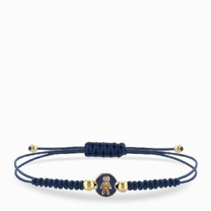 bracciale laccio blu in oro giallo con monetina centrale bebe maschile di diamanti
