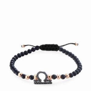 bracciale simbolo segno zodiacale in diamanti neri e sfere in onice e oro rosa