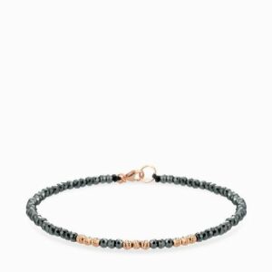bracciale a laccio con ematite e sfere in oro rosa 1