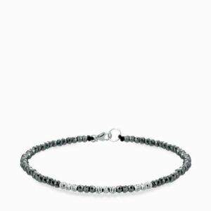 bracciale a laccio con ematite e sfere in oro bianco