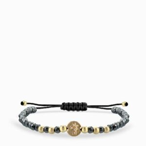 bracciale laccio con ematite in oro giallo monetina centrale con croce di diamanti