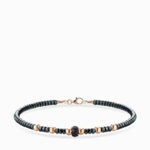 bracciale con ematite sfere in oro rosa e rondella con diamanti neri 1