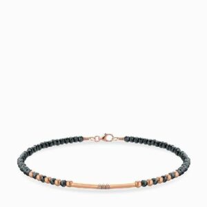 bracciale con ematite sfere in oro rosa e bacchetta smile con diamanti