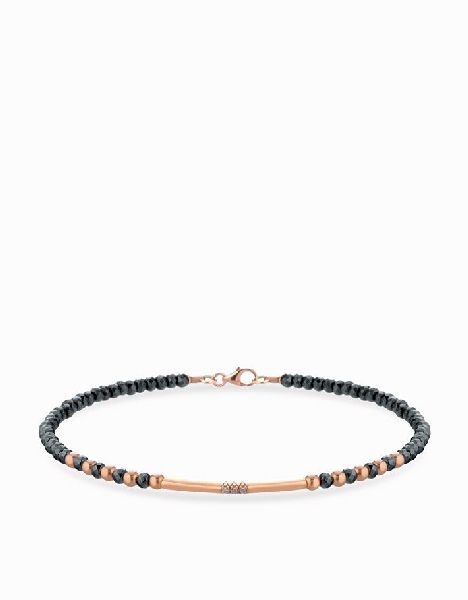 bracciale con ematite sfere in oro rosa e bacchetta smile con diamanti
