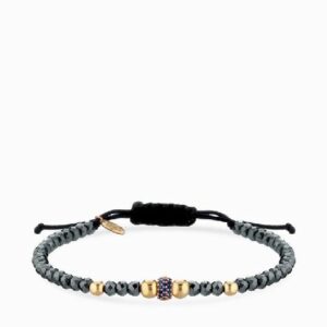 bracciale con ematite sfere in oro giallo e rondella con zaffiri
