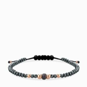 bracciale con ematite sfere in oro rosa e rondella con diamanti neri