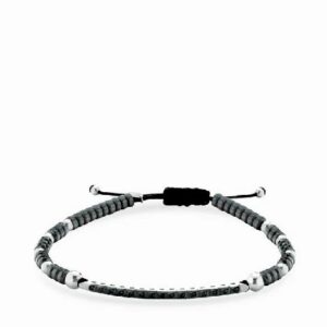 bracciale con sfere in ematite e oro bianco bacchetta con diamanti neri