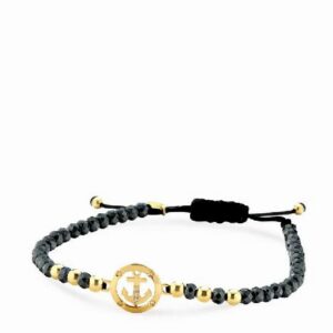 bracciale in cordino con ematite briole sfere e ancora in oro rosa e diamanti 1