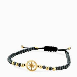 bracciale in cordino con ematite briole sfere e rosa dei venti in oro giallo e diamanti