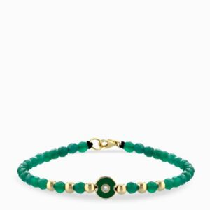 bracciale laccio in oro giallo con ematite verde centrale monetina e diamantino