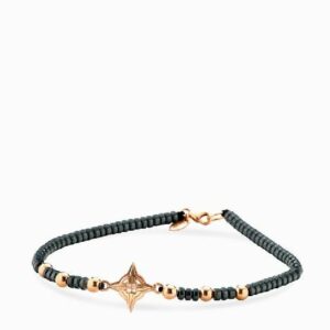 bracciale in laccio con ematite sfere e rosa dei venti in oro rosa e diamanti